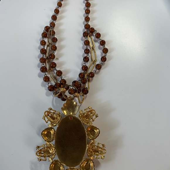 Necklace with Malachite, pearl and garnet pendant - Picture 5 of 7